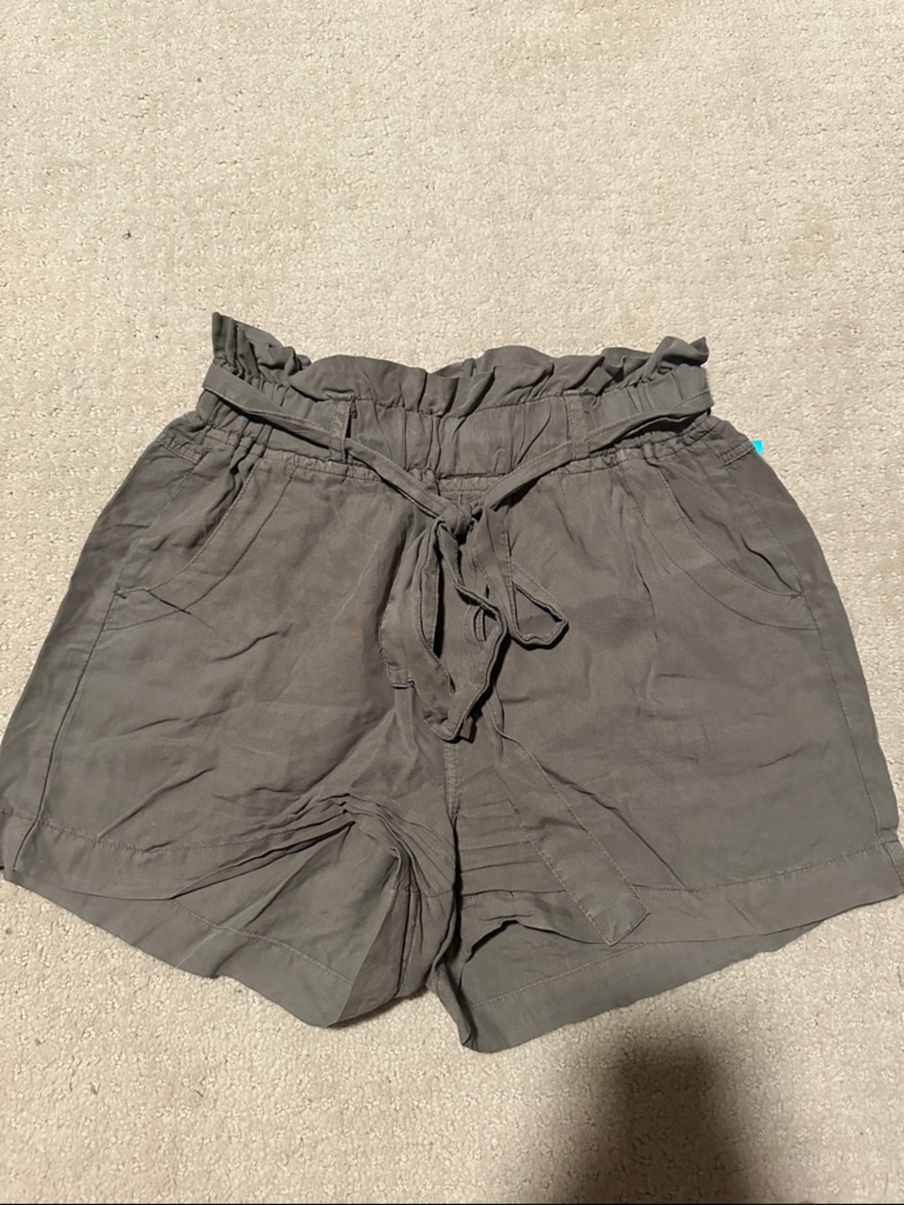 Women's High-Waist Paperbag Shorts in Army Green